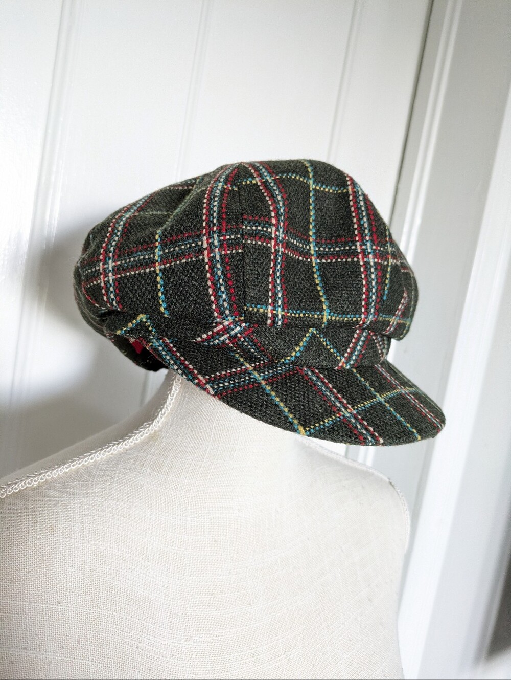 San Diego Hat Co Green Plaid Newsboy Cabbie Hat Flat Cap Wool Blend OS Unisex
